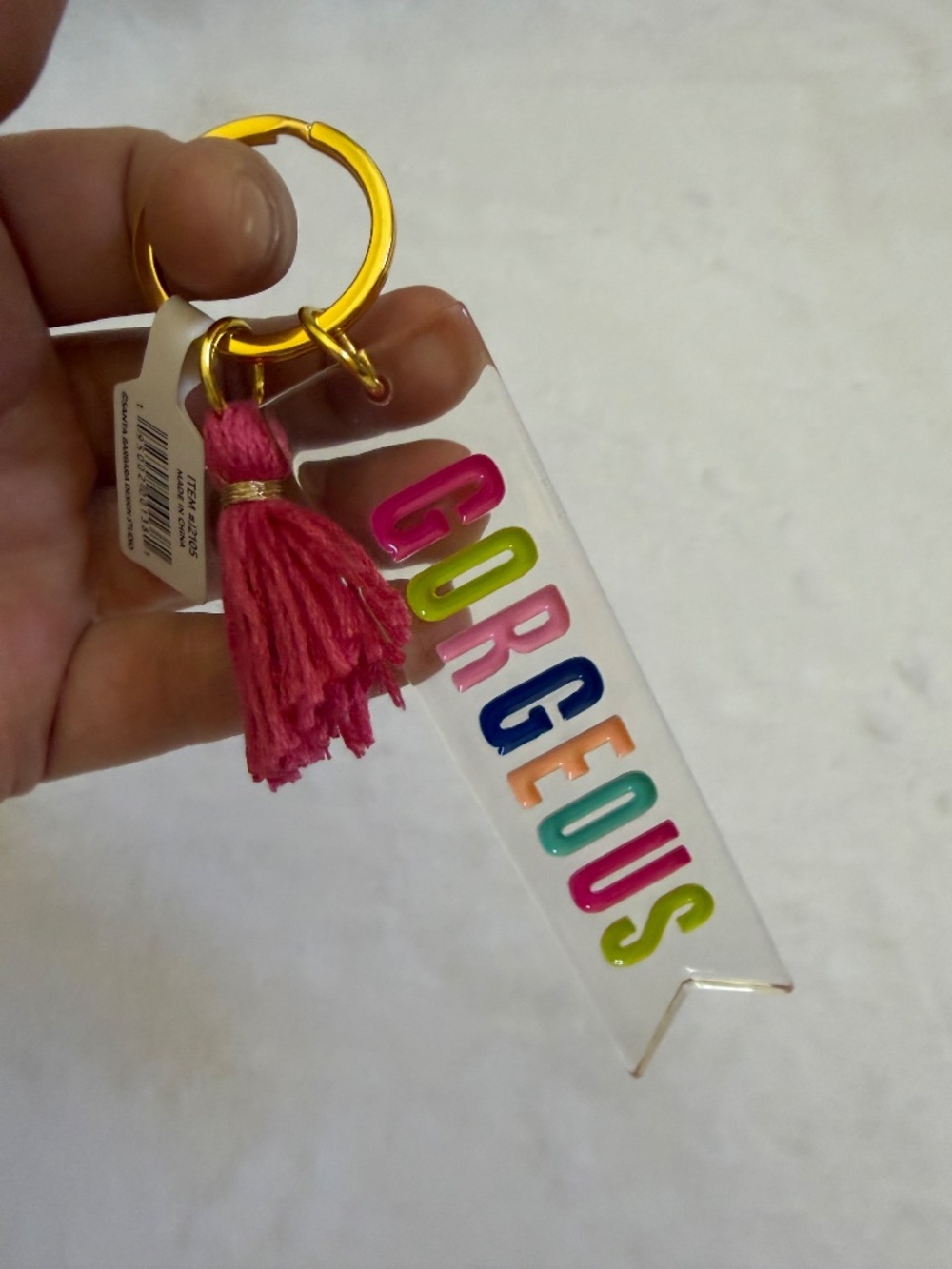 Santa Barbara Design Studio “Gorgeous” Acrylic Multicolor Keychain Pink Tassel